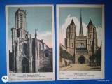 Franta , GRUP DOUA CARTI POSTALE NECIRCULATE , ANII 1920,Castele din Franta , verso reclama la produse medicale POTUBERAGE,
