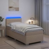 Cumpara ieftin Pat box spring cu saltea si LED Crem 80 x 200 cm Tesatura