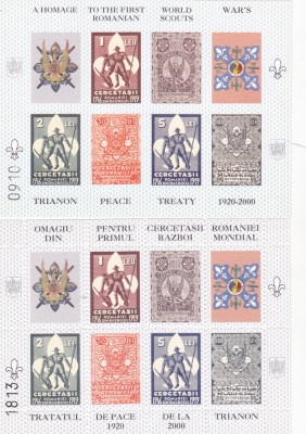 2000 ROMANIA set 2 colite Cercetasii Primului Razboi Mondial 80 ani Trianon foto