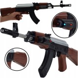 Pușcă ASG cu bile 6 mm model AK47, acționare cu arc, laser și lanternă, 58 cm