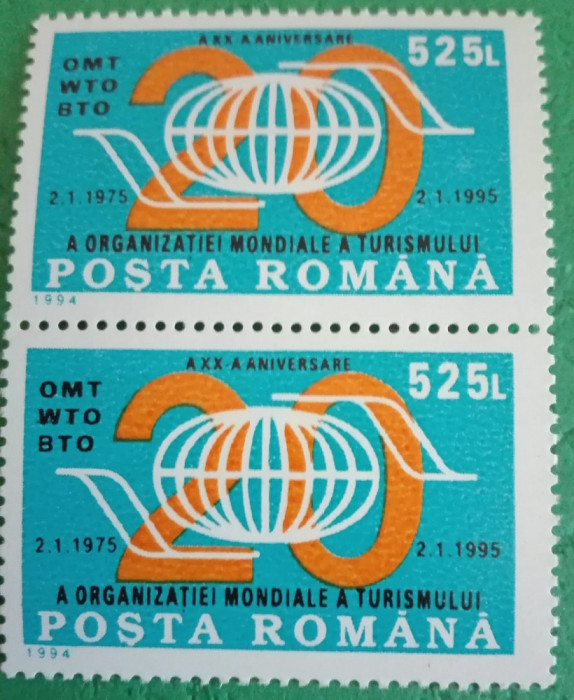 TIMBRE ROMANIA MNH LP1395/1994 A-XX-a aniversare a O.M. T. -Serie &icirc;n pereche-