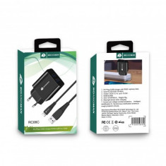 Incarcator Retea 2 x USB, cu Cablu de date RO&MAN RC06C, USB la Lighting 8-pin, 2.1A, 1m, Negru, Blister