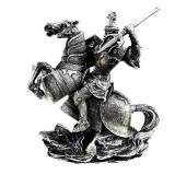 Cumpara ieftin Statueta decorativa, Soldat in armura pe cal, Argintiu, 24 cm, 1954G