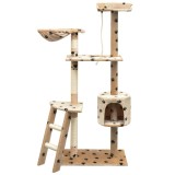 Cumpara ieftin Ansamblu pisici cu funie de sisal, 125 cm, imprimeu labute, bej