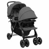 vidaXL Cărucior pentru gemeni &icirc;n tandem, gri &icirc;nchis, oțel 10348