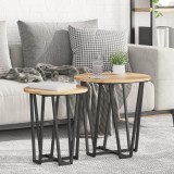 vidaXL Set 2 mese laterale, stejar rustic, lemn prelucrat și metal