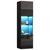 Vitrină lucioasă cu iluminare LED, 1 raft de sticlă, 45x35x160 cm, Negru