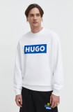 HUGO Blue hanorac de bumbac bărbați, culoarea alb, cu imprimeu 50522375