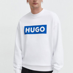 HUGO Blue hanorac de bumbac bărbați, culoarea alb, cu imprimeu 50522375