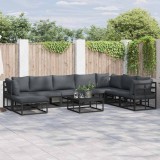 Set de canapele pentru grădină cu pernă 8 pcs Negru Aluminiu