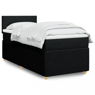 vidaXL Pat box spring cu saltea, negru, 90x200 cm, textil 3287334 foto