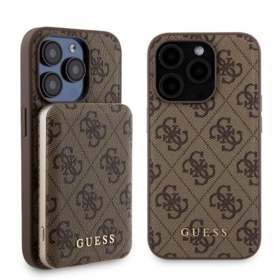 Husa pentru iPhone 15 Pro - Guess Hardcase Powerbank MagSafe (GUBPM5P15L4GEMGW) - Brown foto