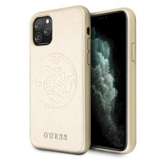 Husa iPhone 11 Pro Saffiano Circle Logo Guess Auriu foto