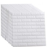 Set 20 x Tapet 3D Autocolant alb, design caramida, rezistent la apa, 70cm x 77cm x 6 mm,