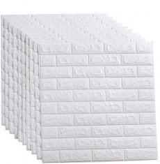 Set 20 x Tapet 3D Autocolant alb, design caramida, rezistent la apa, 70cm x 77cm x 6 mm,