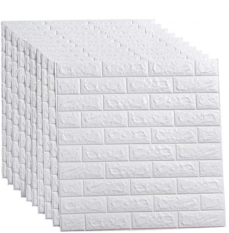 Set 20 x Tapet 3D Autocolant alb, design caramida, rezistent la apa, 70cm x 77cm x 6 mm,