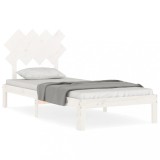 Cumpara ieftin Cadru de pat cu tablie single, alb, lemn masiv