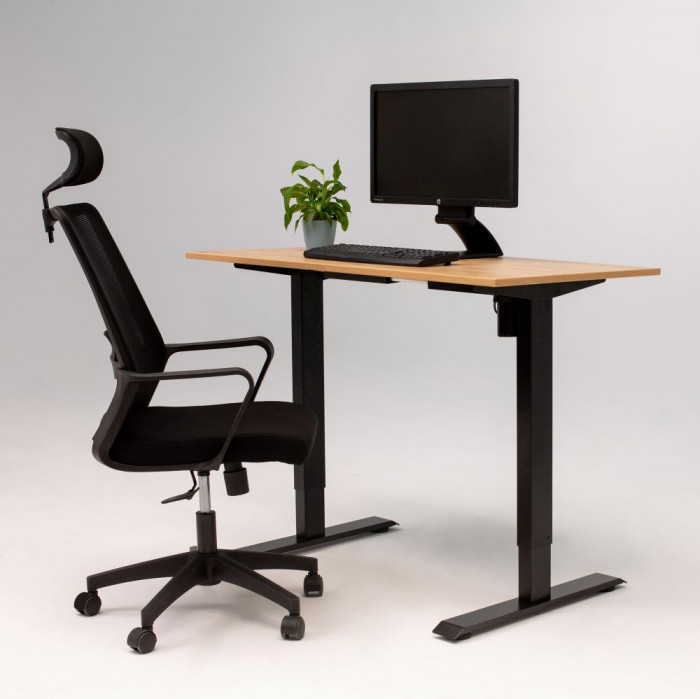Birou reglabil electric IntelliFlex 2 motoare, controler digital cu memorie, sistem anticoliziune, cadru negru, blat stejar 140x70 cm, nou