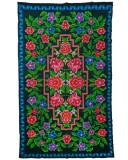 Covor / scoarță vintage din l&acirc;nă 164x261, model floral tip basarabean (flori pe fundal negru), stare bună, curat