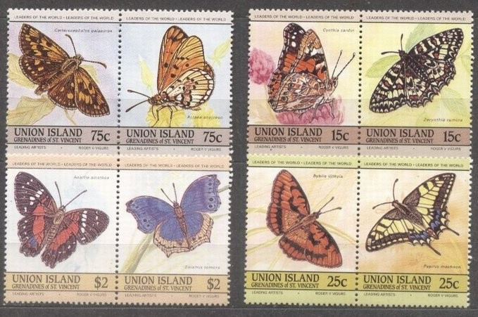Union Island 1985 Butterflies, pairs, MNH M.037