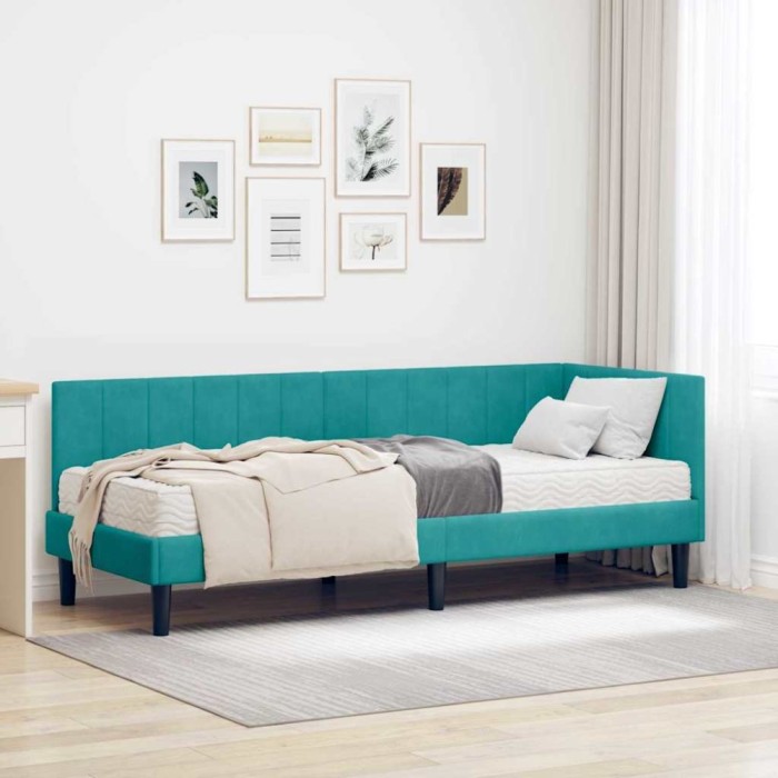vidaXL Cadru de pat colțar cu saltea Turcoaz 80 x 200 cm Catifea 3393886