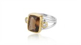 Cumpara ieftin Inel din Argint 925 Bicolor cu Cuart Fumuriu Cushion , Minimalist Era Solitaire
