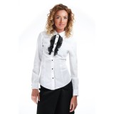 Camasa dama office alba cu jabou negru din dantela, 42
