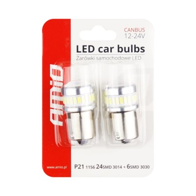 Bec pozitie ciresa auto tip LED Canbus, R5W, 12V-24V; BA15s, 24 LED SMD + 6 LED SMD 3030, 2 buc. foto