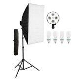 Cumpara ieftin Softbox cu soclu de 4 becuri, trepied reglabil 200 cm, 4 becuri de 85W, geanta de transport inclusa, Dactylion