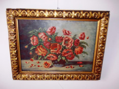 Eduard Nagel, &amp;quot;Vas cu flori&amp;quot;,ulei/ carton, rama originala lemn, tablou autentic foto