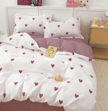 Cumpara ieftin Lenjerie Pat Bumbac Romantic 4 Piese, Fara Elastic, Roz. Set Pilota 200x155, Cearceaf 200x175, Fete Perna 55x75 cm