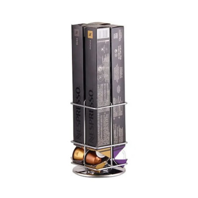 Suport 4 cutii capsule Nespresso, rotativ, argintiu, metal, 15x10.5 cm foto