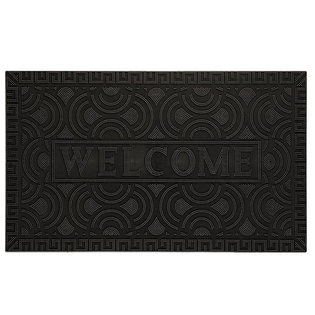Covor de intrare dreptunghiular cu model in relief, Negru, 75 x 45 cm