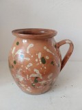 Oală Tradițională din Lut cu Toartă, Ceramică Populară Stropită &ndash; 19 cm - rustic