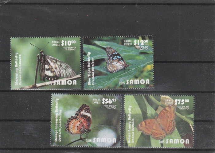 Samoa 2015-Fauna,Insecte,Fluturi,4 valori,dantelate,MNH,Mi.1259-1262