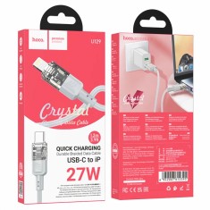 Cablu Date si Incarcare Hoco, USB-C to Lightning, PD27W, Fast Charge, Braided, Anti-Bending, QC3.0, Crystal,