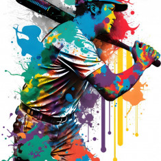 Sticker decorativ, Jucator Baseball, Multicolor, 79 cm, 1335STK-4