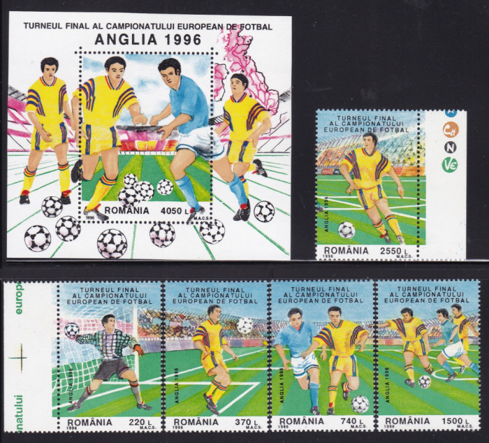 ROMANIA 1996 LP 1409 LP 1410 TURNEUL FINAL AL C. E. DE FOTBAL SERIA +COLITA MNH