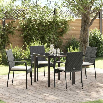vidaXL Set de masă pentru grădină cu pernă 5 pcs Negru Rattan poli 3380079 foto