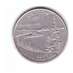 Moneda SUA 25 centi/quarter dollar 2005 D, Oregon 1859 Crater Lake, stare buna