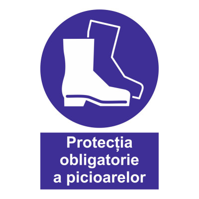Sticker Avertizare &amp;quot;Protectia obligatorie a picioarelor&amp;quot;, 15x20cm, albastru foto