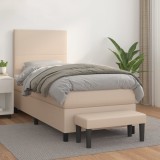 vidaXL Pat box spring cu saltea, cappuccino, 100x200cm piele ecologică 3137532