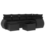Cumpara ieftin Set canapele de gradina cu perne, 7 piese, negru, poliratan