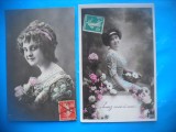 HOPCT 1701 FEMEI..FEMEI-TCV-ROMANTICA-FRANTA-LOT 2 CARTI POSTALE VECHI-CIRCULATE