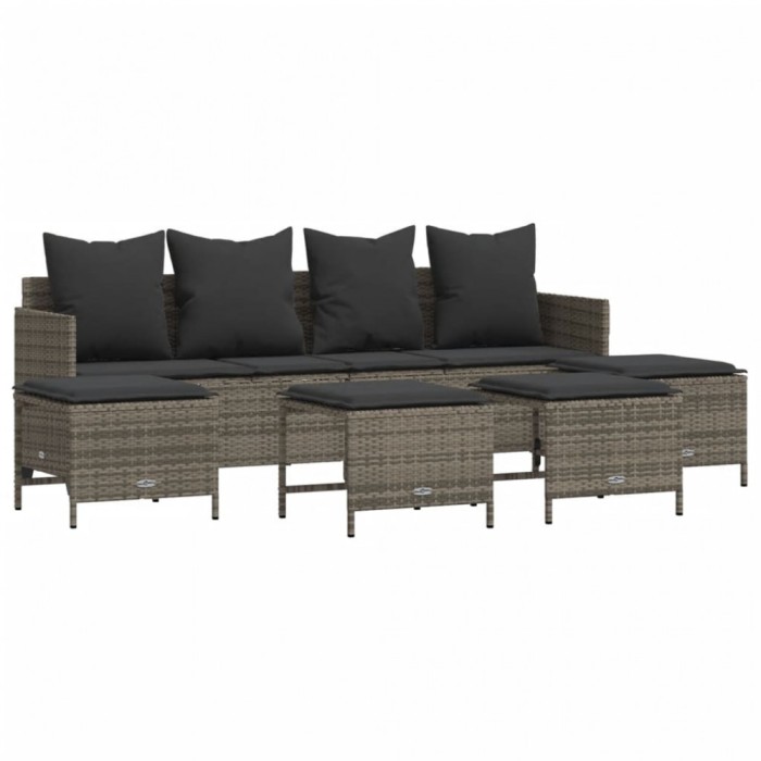 Set canapea de gradina cu perne, 5 piese, gri, poliratan