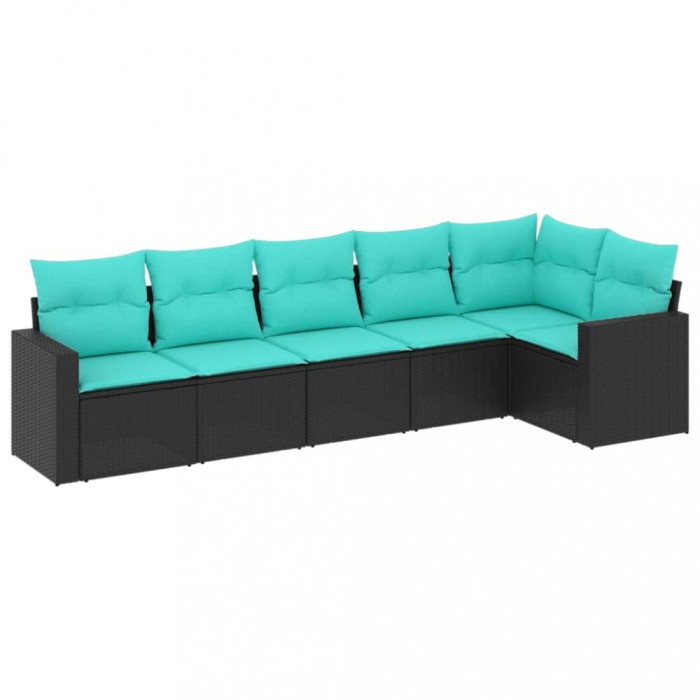 Set canapele de gradina cu perne, 6 piese, negru, poliratan