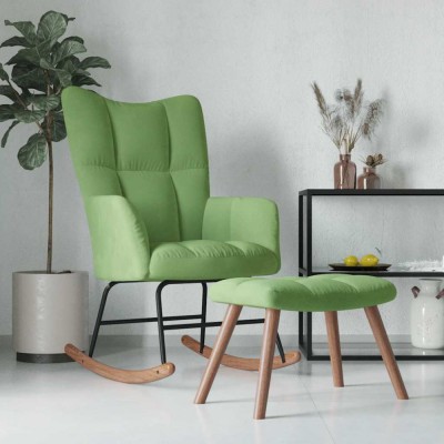vidaXL Scaun balansoar cu taburet, verde deschis, catifea foto