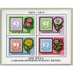 Ungaria 1974 - Centenarul timbrului unguresc, flori, bloc neuzat