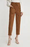 Silvian Heach pantaloni femei, culoarea maro, drept, high waist