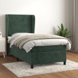 VidaXL Pat box spring cu saltea, verde &icirc;nchis, 90x200 cm, catifea